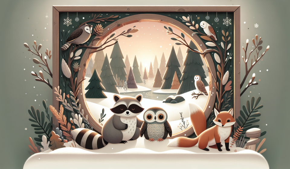 Der mutige Waschbär im Winterwald – Illustration