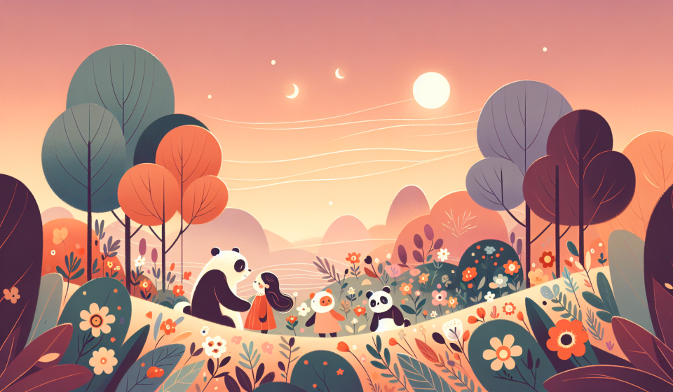 Der Wind erzählt den Blumen vom Tag – Illustration