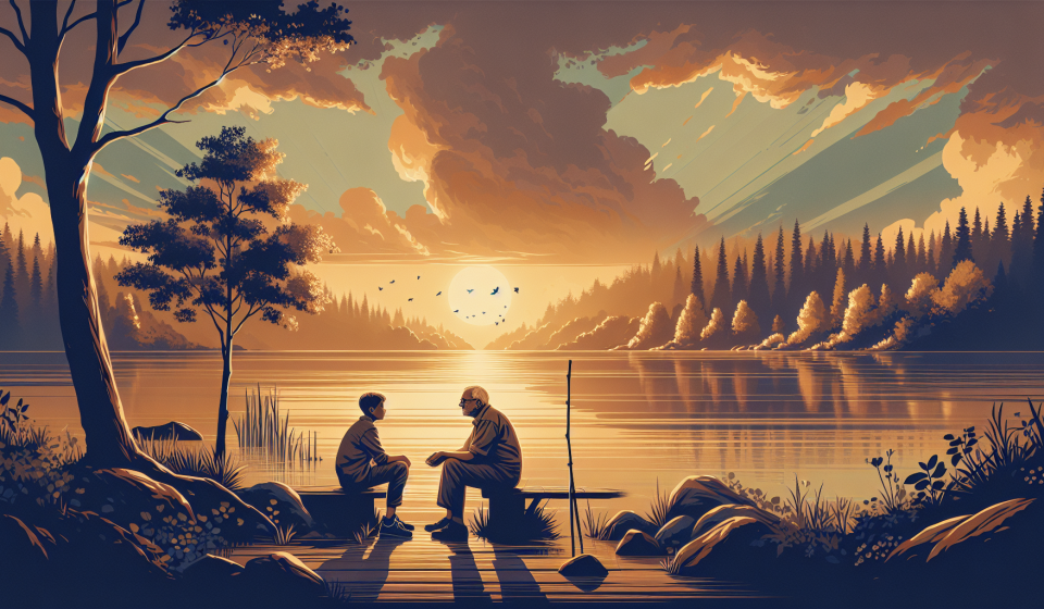Ein Mensch findet Stille und Frieden am Wasser – Illustration