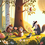 Ein neugieriger Dachs entdeckt nach dem Winterschlaf das Erwachen der Natur – Illustration