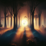 Ein Wanderer folgt einem geheimnisvollen Licht – Illustration