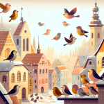 Der Spatzenchor am Dach – Illustration