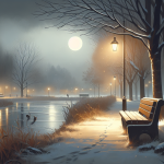 Die Bank im weißen Park – Illustration