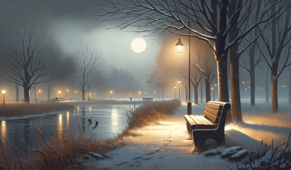 Die Bank im weißen Park – Illustration