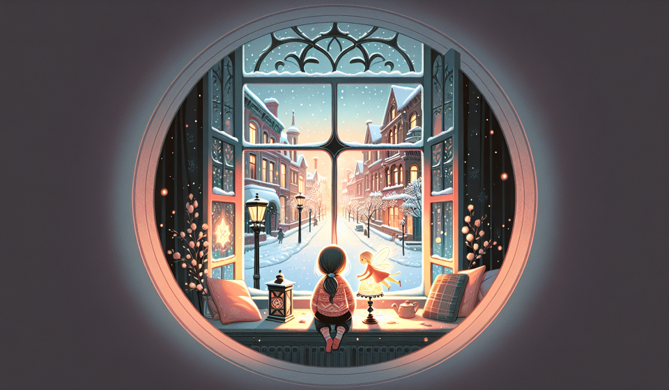 Die Schneefee im Fensterrahmen – Illustration