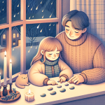 Schnee über den Schreibtischen Kiesel zählen am Fenster – Illustration