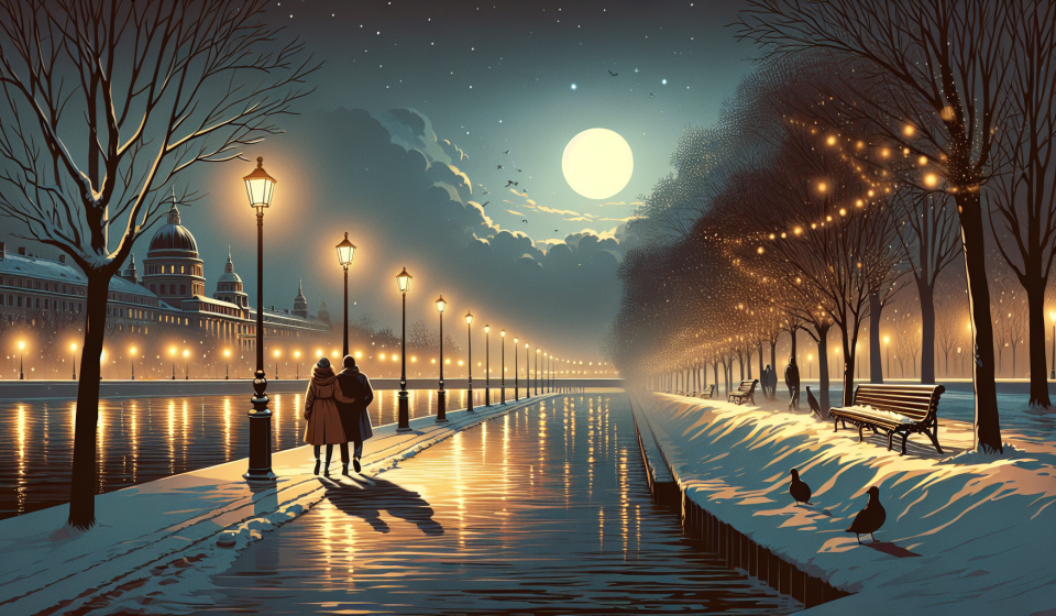 Küsse am Fluss im Dezember – Illustration