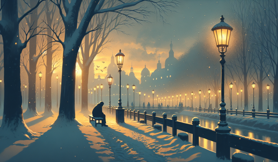 Der Spaziergang durch das Schneelicht – Illustration