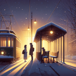 Der Kuss an der Straßenbahnlinie 3 – Illustration