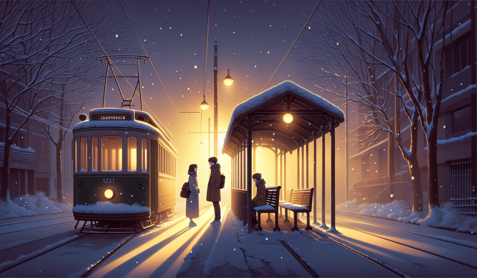 Der Kuss an der Straßenbahnlinie 3 – Illustration