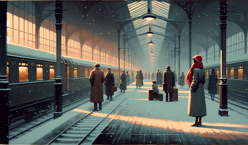 Der rote Schal am Bahnsteig – Illustration