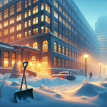 Der Atem über dem See Der Schnee vor dem Firmeneingang – Illustration