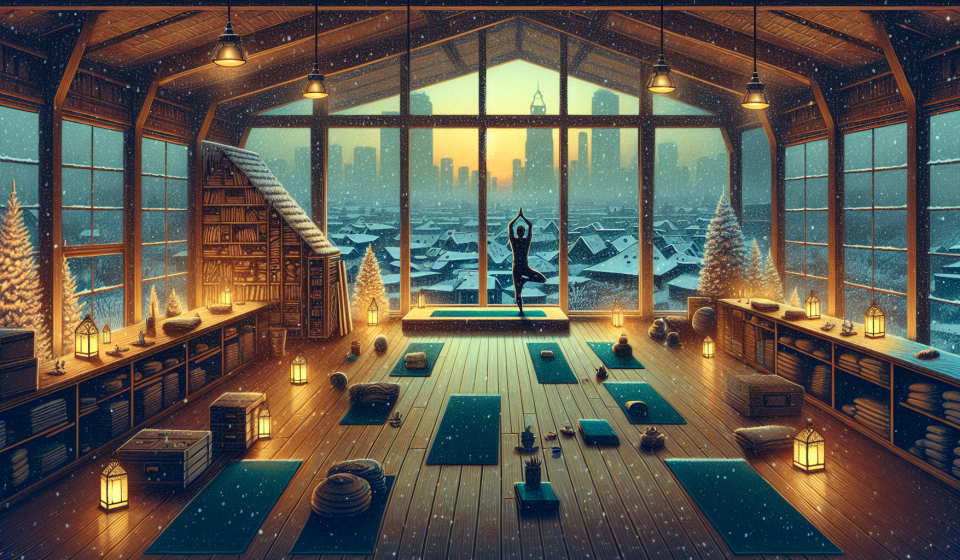 Der Yogaraum im ersten Schnee – Illustration