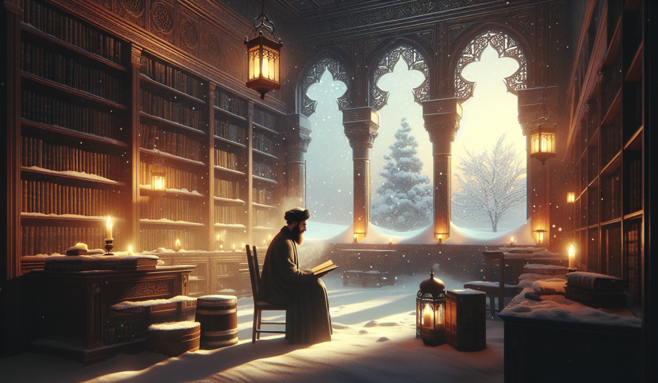 Die Schneebibliothek am Stadtrand – Illustration