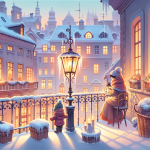 Der Schneewind, der Geschichten brachte Die Schneelaterne am Balkon – Illustration