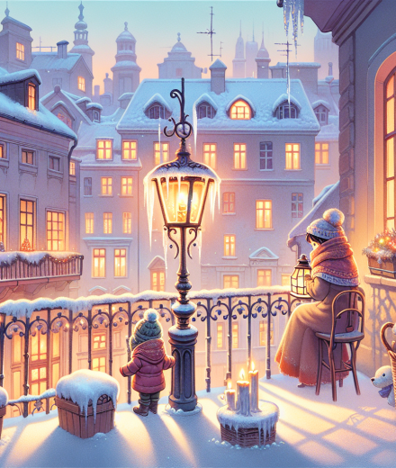 Die Schneelaterne am Balkon – Illustration