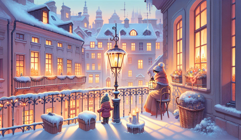 Die Schneelaterne am Balkon – Illustration