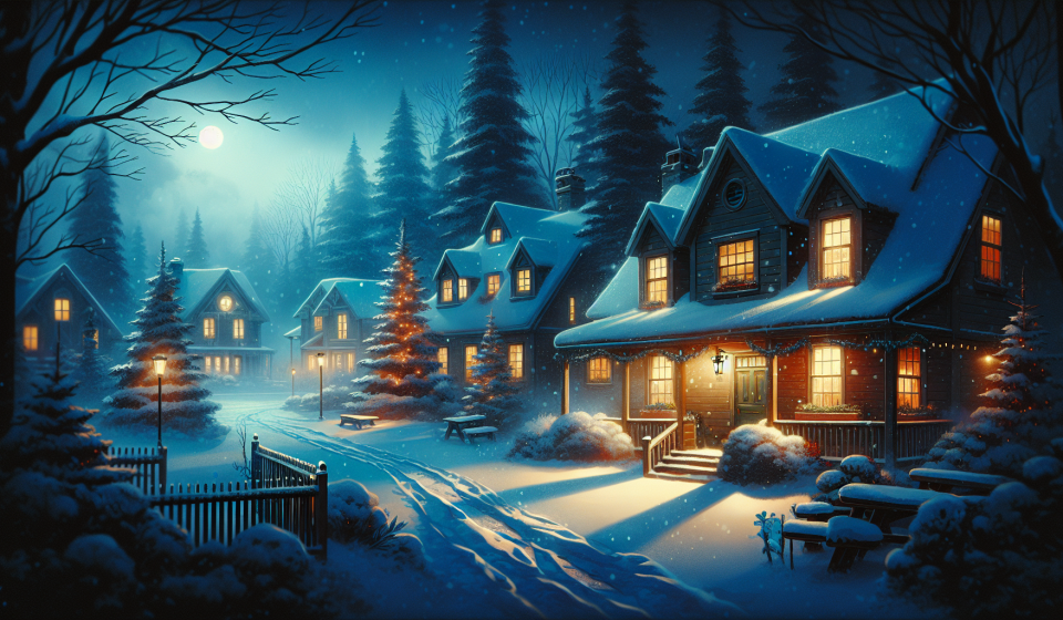 Die Stille im verschneiten Reihenhaus – Illustration