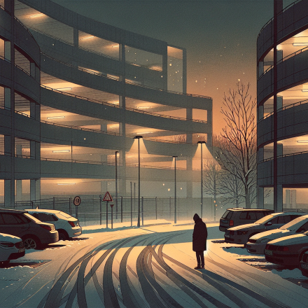Spuren im Schneeparkhaus – Illustration
