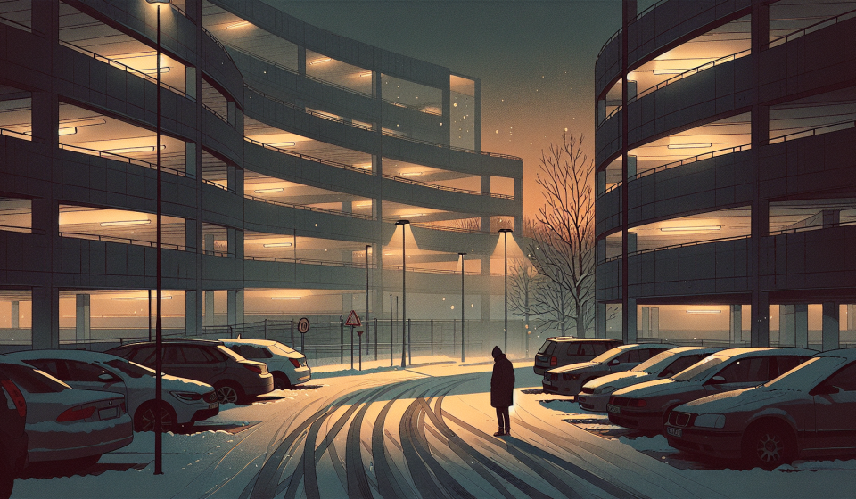 Spuren im Schneeparkhaus – Illustration