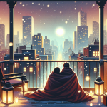 Zwei Tassen unter dem Winterhimmel – Illustration