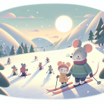 Ein Mäusekind macht erste Skiversuche – Illustration