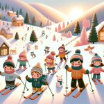 Zusammenhalt bei ersten Skiversuchen – Illustration