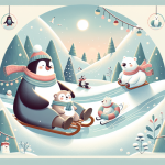 Ein Pinguin findet Freude im Schnee – Illustration