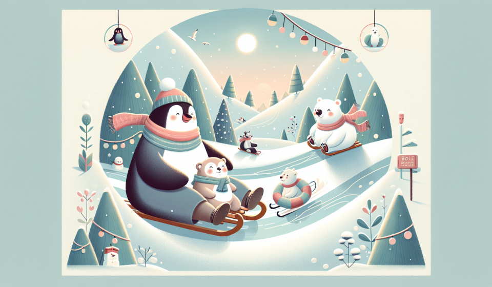 Ein Pinguin findet Freude im Schnee – Illustration