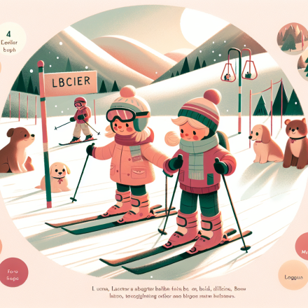 Freunde lernen gemeinsam Ski – Illustration