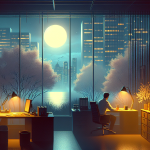 Ruhe im Büro bei Vogelgezwitscher Ruhe im Büro bei Vogelgezwitscher – Illustration