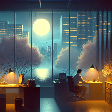 Ruhe im Büro bei Vogelgezwitscher – Illustration