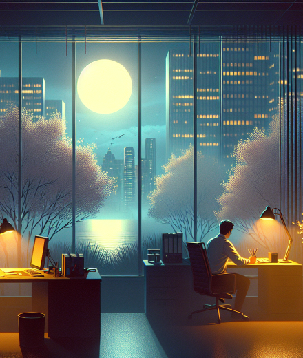 Ruhe im Büro bei Vogelgezwitscher – Illustration