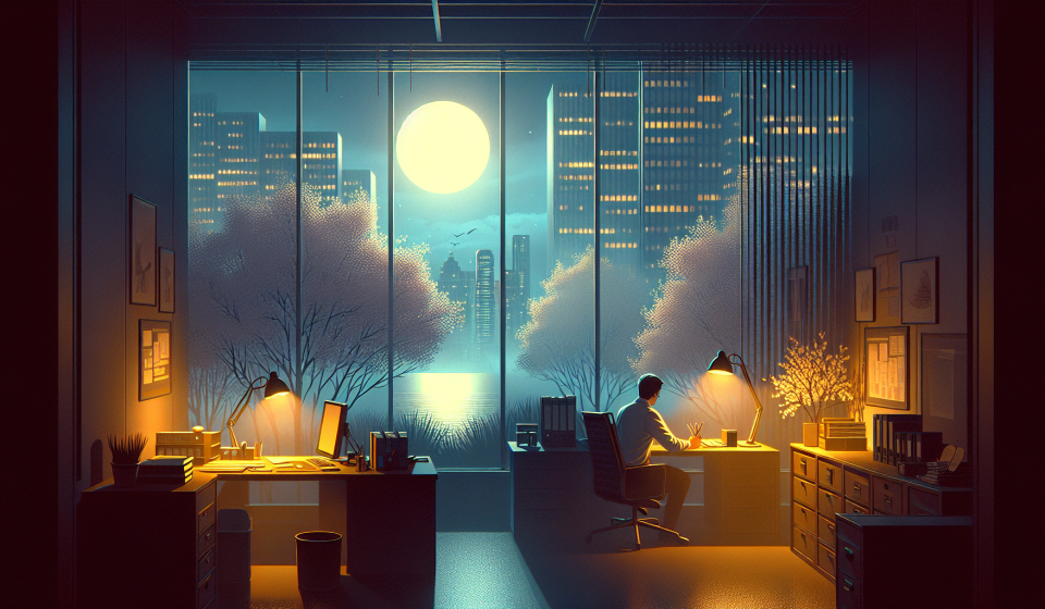 Ruhe im Büro bei Vogelgezwitscher – Illustration