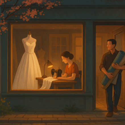 Das Hochzeitskleid im Fenster – Illustration