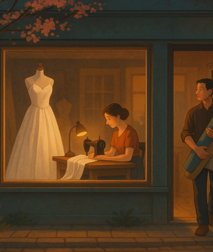 Das Hochzeitskleid im Fenster – Illustration
