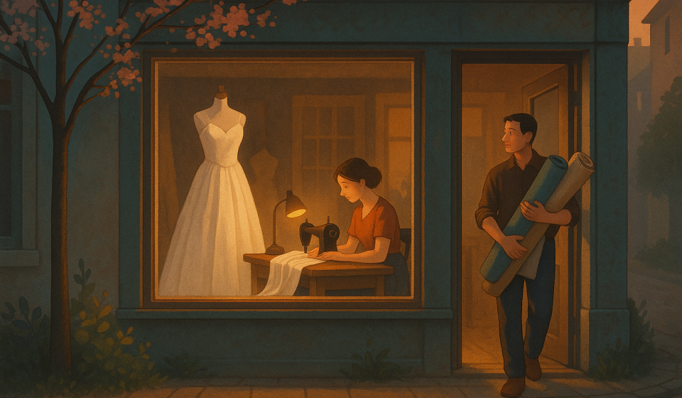 Das Hochzeitskleid im Fenster – Illustration