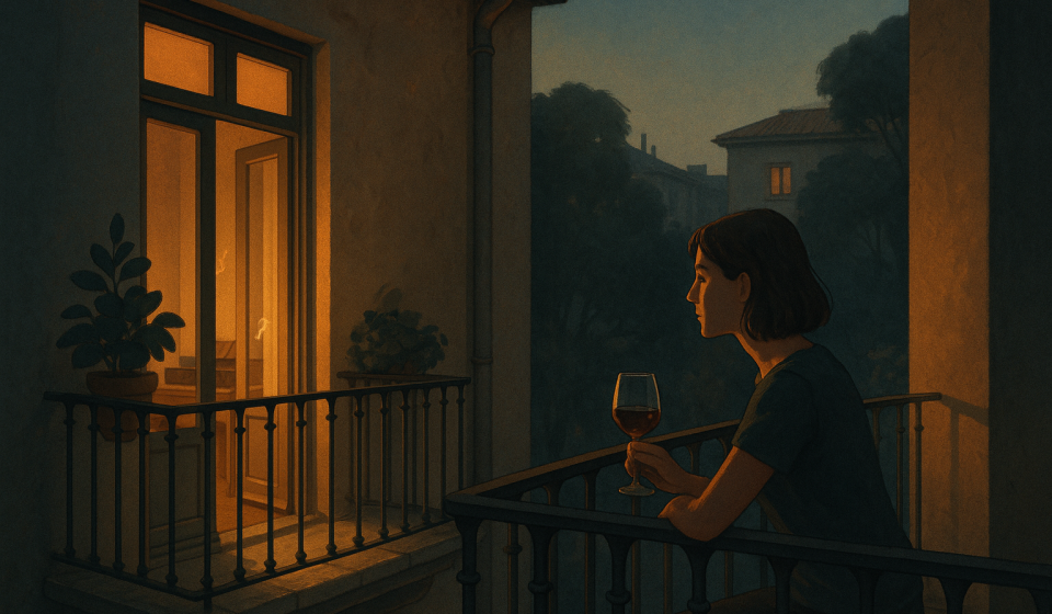 Wein und offene Fenster – Illustration