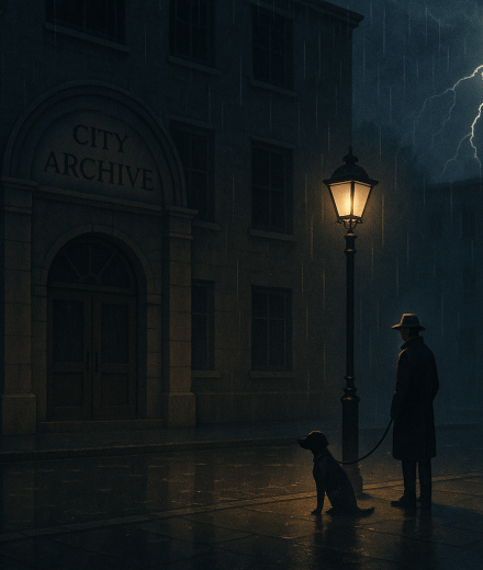Das Archiv in der Gewitternacht – Illustration
