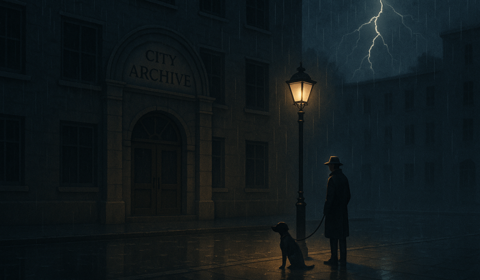 Das Archiv in der Gewitternacht – Illustration