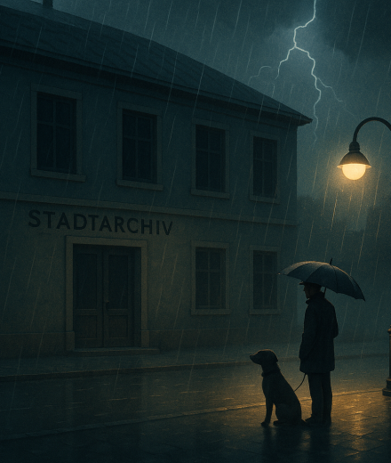 Das Archiv in der Gewitternacht – Illustration
