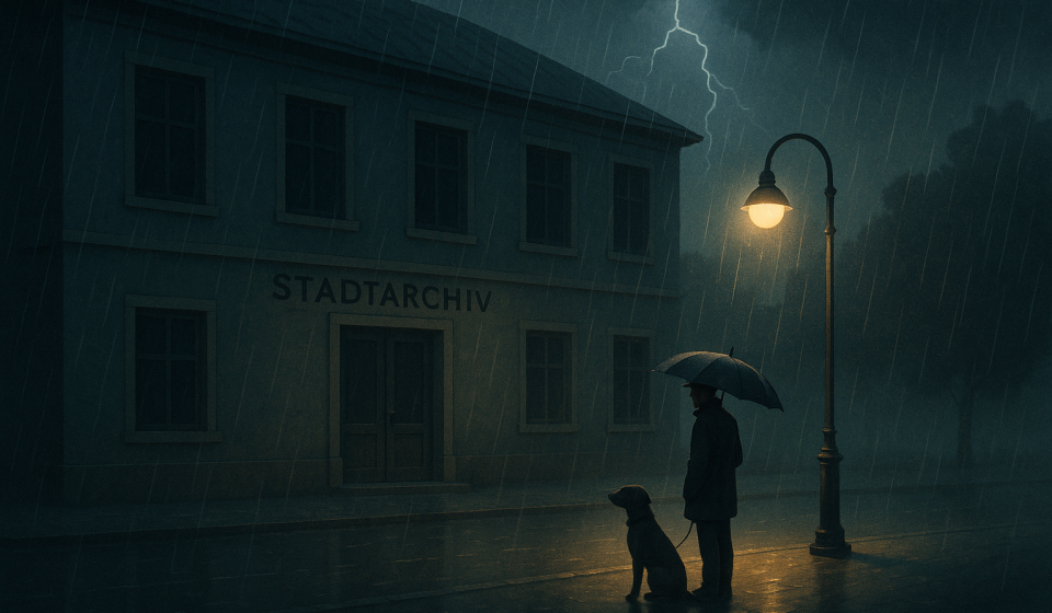 Das Archiv in der Gewitternacht – Illustration