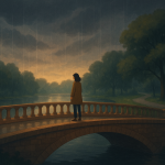 Schwüler Nachmittag am See Der Abendregen der kommt – Illustration