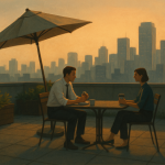 Homeoffice ohne AC Der Dachgarten im Juli – Illustration