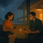 Der Regenmacher Gewitterpause am Bahnhof – Illustration