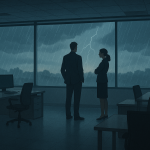 Windig im Büro Gewitterwarnung um 15 Uhr – Illustration