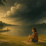 Im Lift während des Gewitters Schwüler Nachmittag am See – Illustration