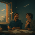Omas Gewitterlied Windig im Büro – Illustration