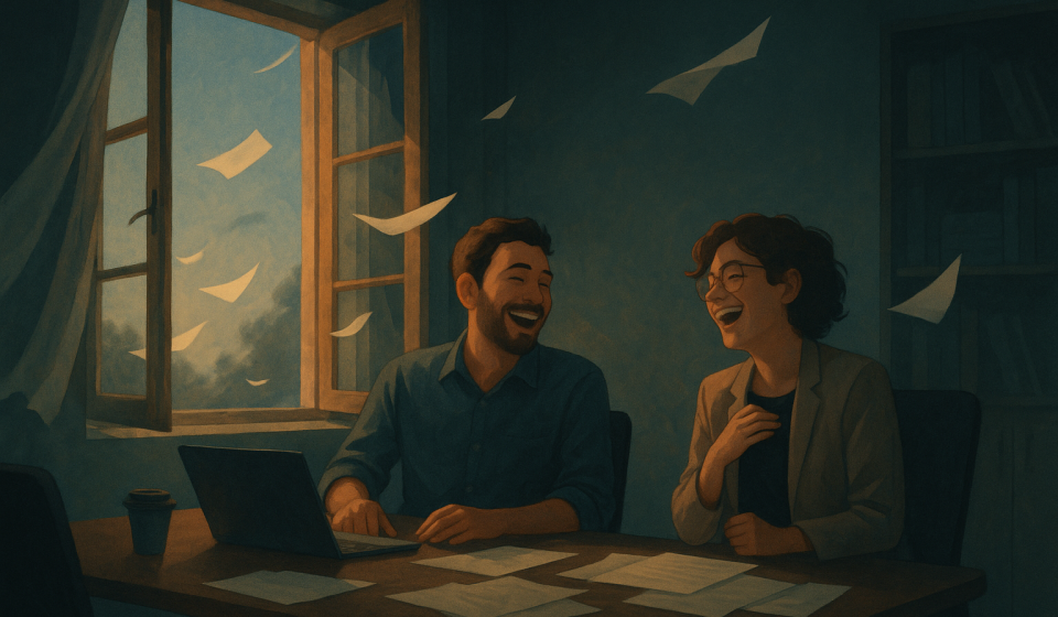 Windig im Büro – Illustration