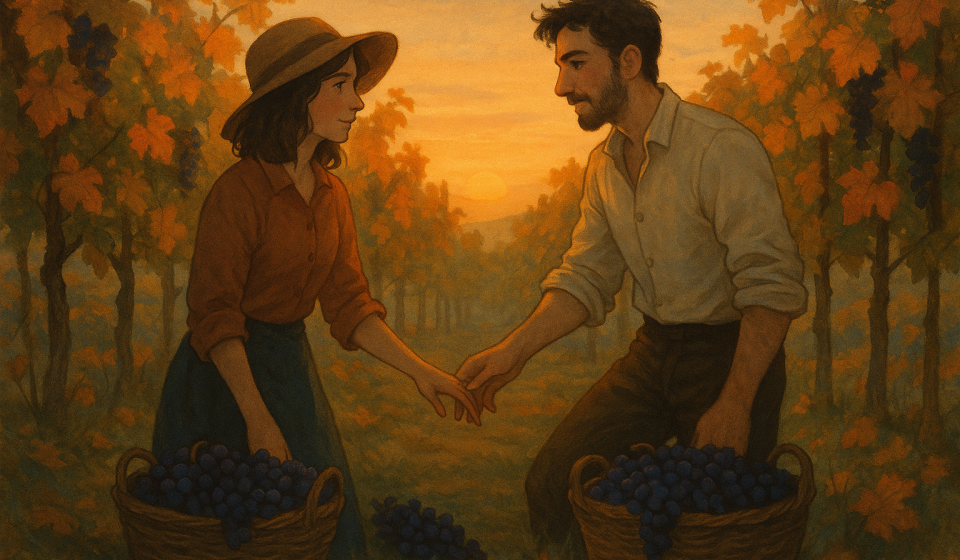 Der Weinlese-Kuss – Illustration